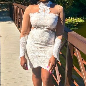 Fashion Nova White Lace & Sheer Dress! S/M